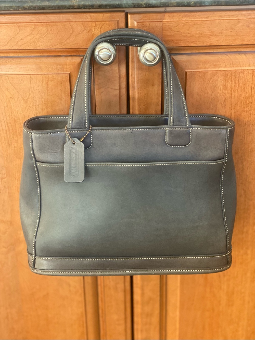 Vintage Coach Slate Gray Bleeker Leather Satchel with Contrast Stitching